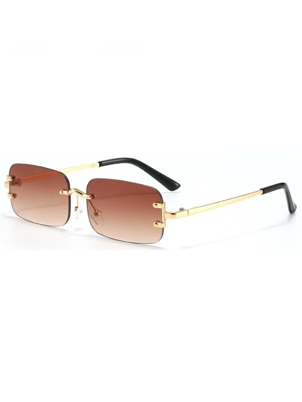 Gold Frame Brown Gradient Rimless Unisex Sunglasses